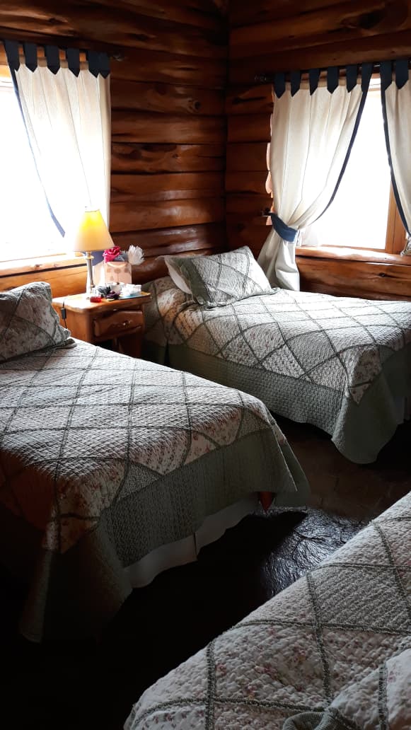 Dormitorio de la cabaña con dos camas